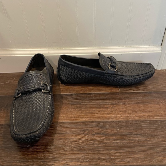 Salvatore Ferragamo Woven Leather Gancini Moccasin Driving Loafer Blue Italy 9D - Picture 5 of 11
